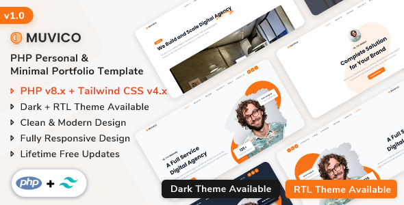 Muvico - PHP Personal & Minimal Portfolio Template by ShreeThemes