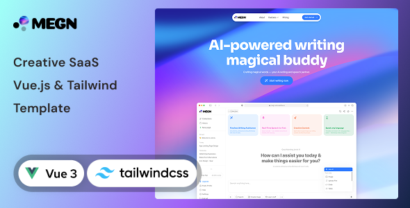 Megn - Creative SaaS Vue & Tailwind CSS Template by Unifato