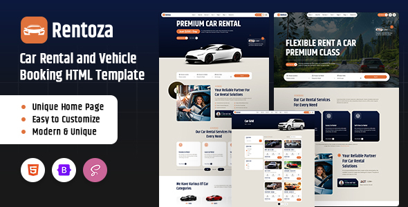 Rentoza - Car Rental and Vehicle Booking HTML Template by pus_infotech
