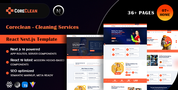 Coreclean - Cleaning Services React Next.js Template by scriptfusions