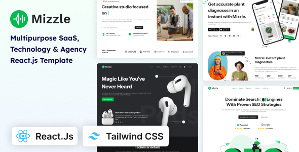 Mizzle - Multipurpose SaaS, Technology & Agency React 19 Tailwind CSS Template by coderthemes