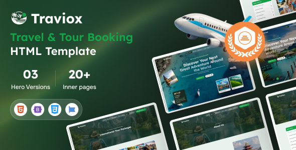 Traviox – Modern Travel & Tour Booking HTML Template by siddhiinfosoft