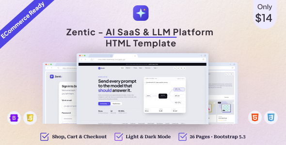 Zentic - AI SaaS & LLM Platform HTML Template by themiverse
