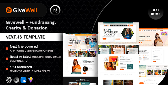 Givewell – Fundraising, Charity & Donation Next.js Template by scriptfusions