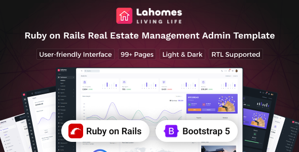 Lahomes - Ruby on Rails  Real Estate Management Admin & Dashboard Template by Techzaa