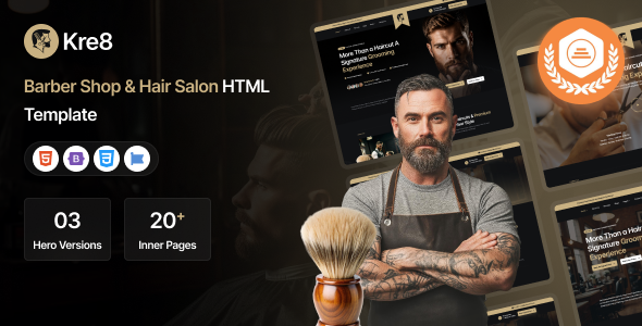 Kre8 | Barber & Hair Salon HTML Template by siddhiinfosoft