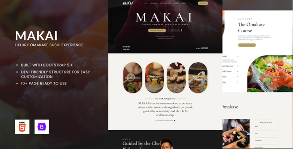 MAKAI - Luxury Omakase Sushi Experience HTML Bootstrap Template by Fox_Creation