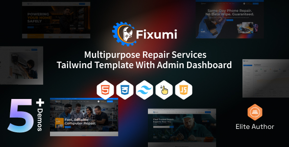 Fixumi – Multipurpose Repair Services Tailwind Template With Admin Dashboard by laralink