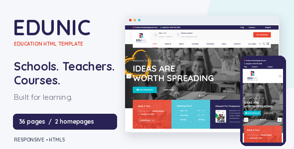 Edunic - Education School HTML Template for Teachers & Courses by The_Black_Pearls_Pro