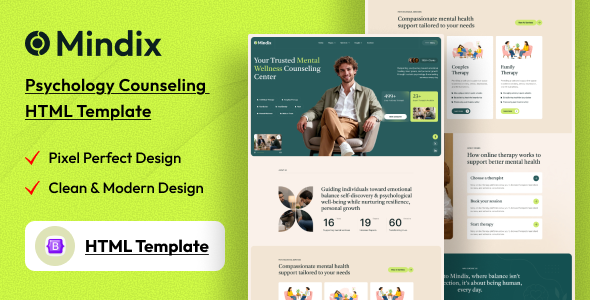 Mindix - Psychology Counseling HTML Template by HexNova