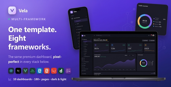 Vela - React, Next.js, Vue, Nuxt, Laravel, Django, ASP.NET & HTML Admin Dashboard Template by elsayedB