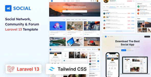 Social - Network & Community Laravel 13 Template (Tailwind CSS) by Stackbros