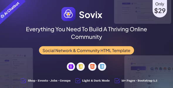Sovix - Social Network & Community HTML Template by themiverse