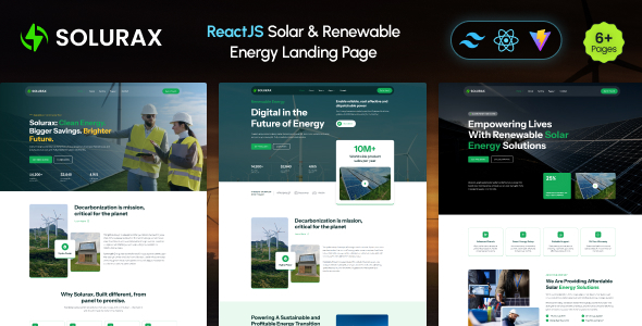 Solurax - ReactJS Renewable & Solar Energy Landing Page Template by softnio