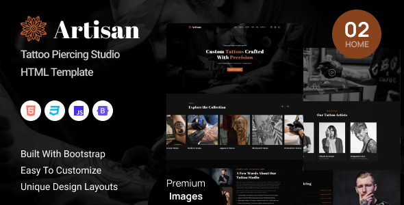 Artisan - Tattoo Piercing Studio HTML Template by zcubethemes