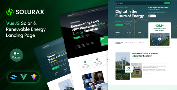 Solurax - VueJS Renewable & Solar Energy Landing Page Template by softnio
